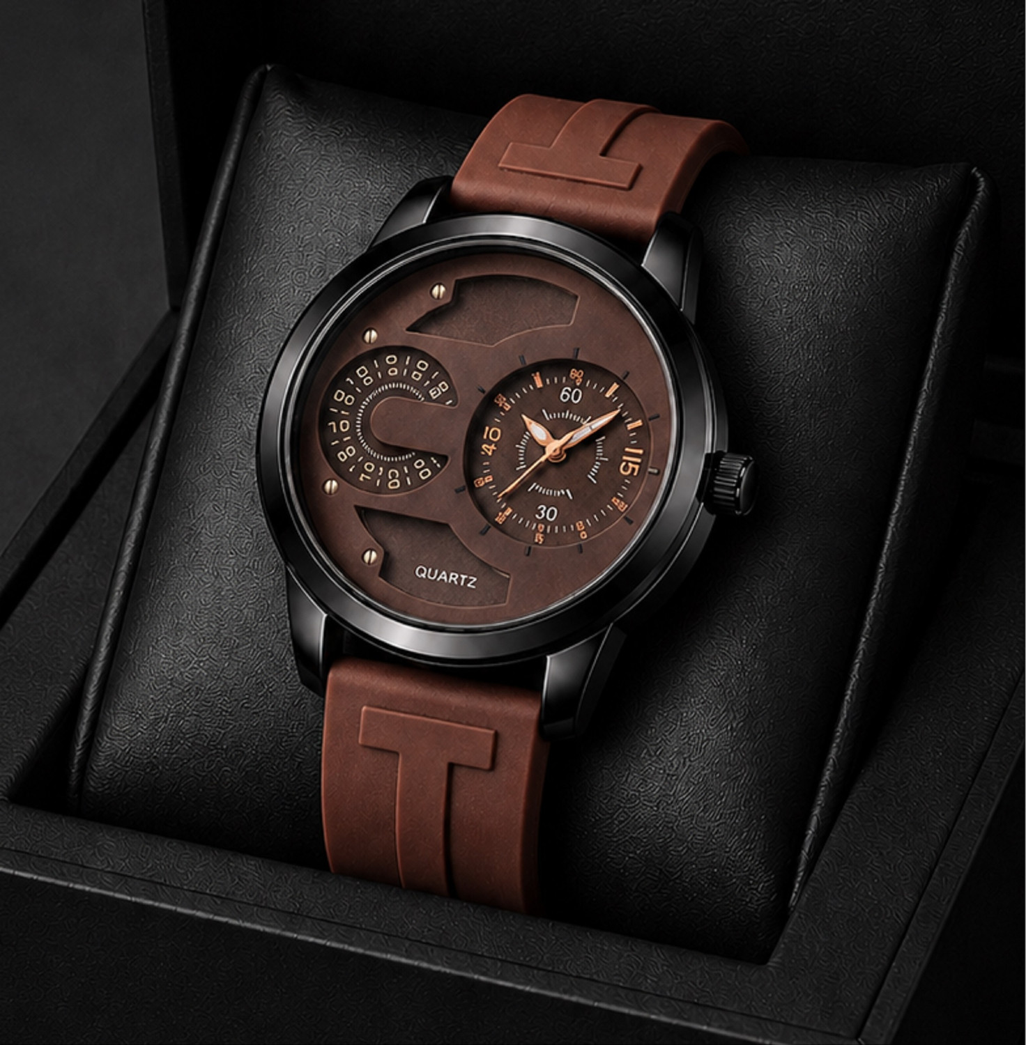 Image of MAAN INTERNATIONAL NM-1605 Noir Motion Stylish Designer Premium Dual Dial With Silicone Strap Analog Watch - For Men