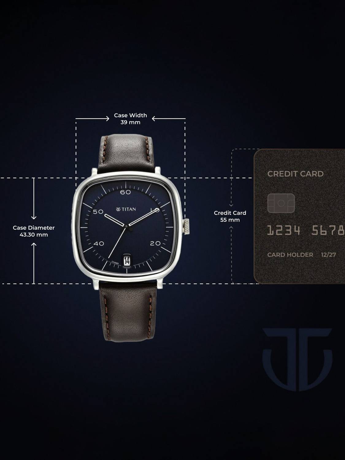 Titan Neo Curve Blue Dial Brown Leather Strap Watch - Image 5