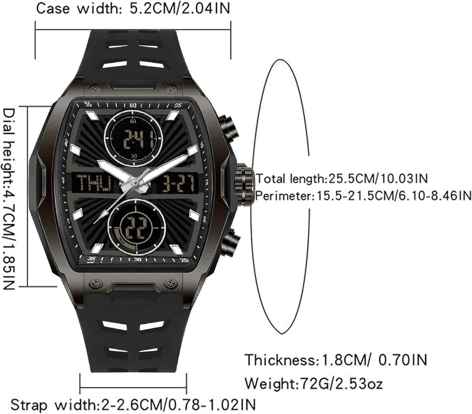 Image of LOIS CARON LCDA8031 Analog Digital Watch for Men | curved Barrel Shaped Multifunction Dual Display Analog-Digital Watch - For Men