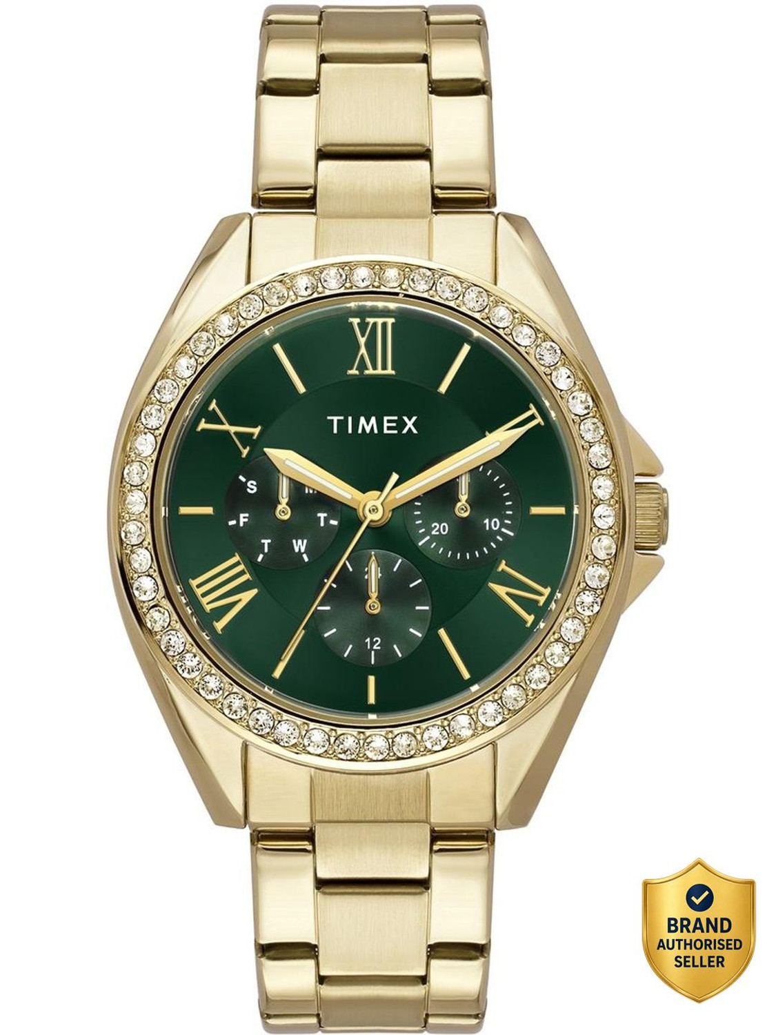 Image of TIMEX TWEL253SMU02 Round 38mm Green Dial Analog Watch - For Women