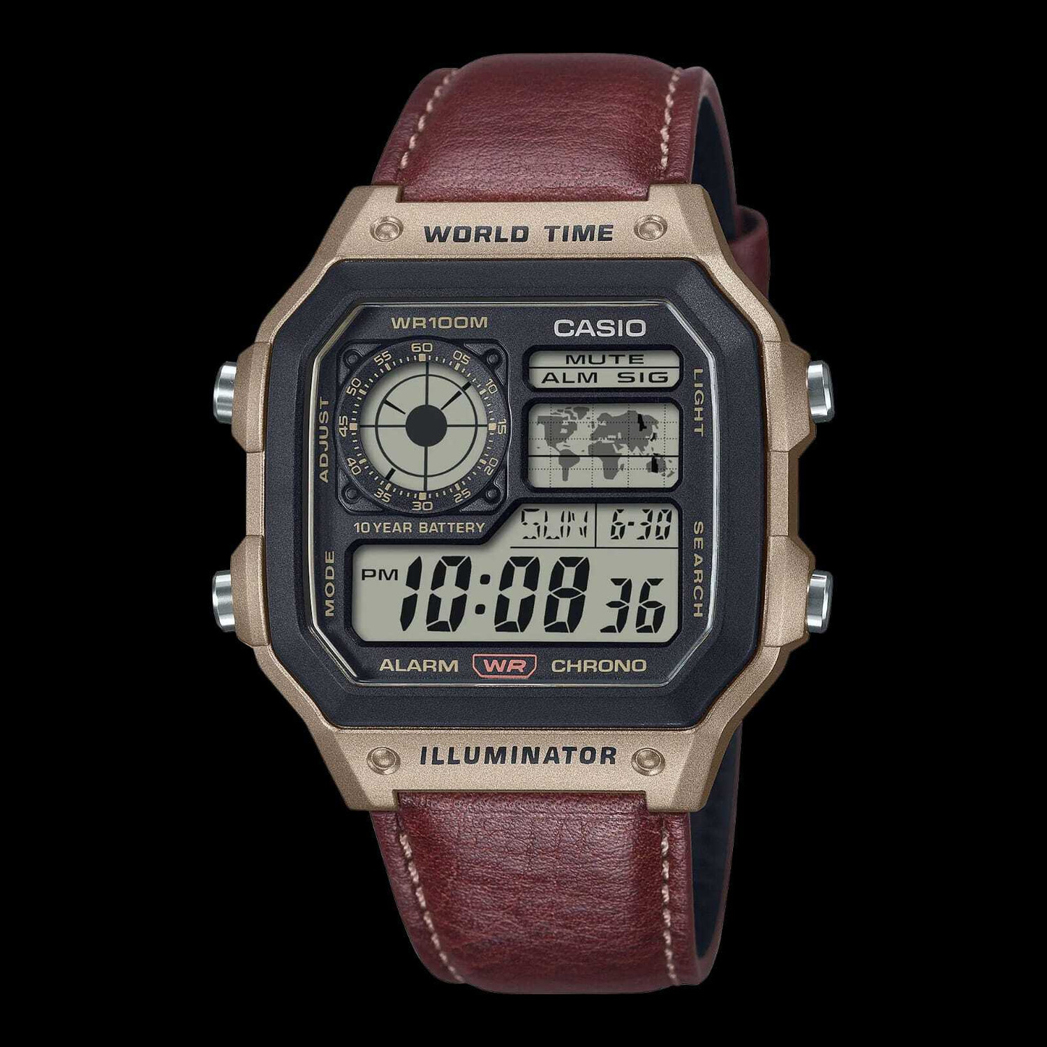 Image of DigiTech World Time Digital Watch Digital Watch Brown Leather Strap Digital Watch - For Men & Women