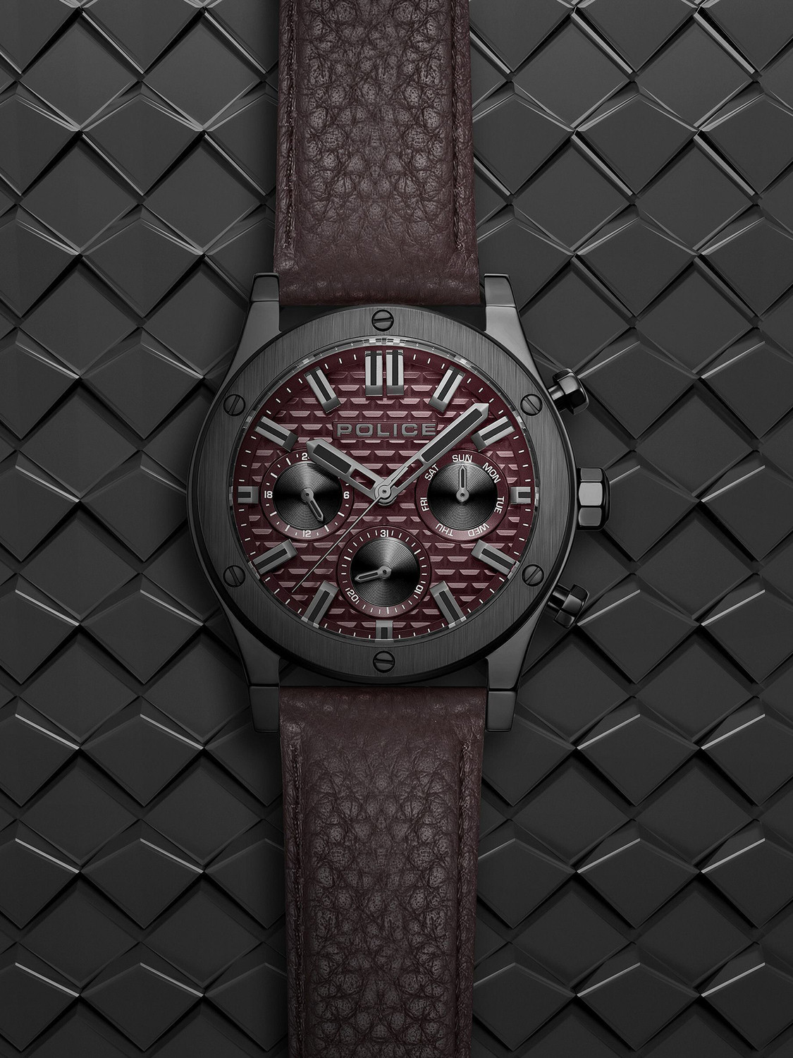 Image of Police Police Ss'23 Feb Launch Police Multifunction Maroon Dial Brown Leather Strap Analog Watch - For Men