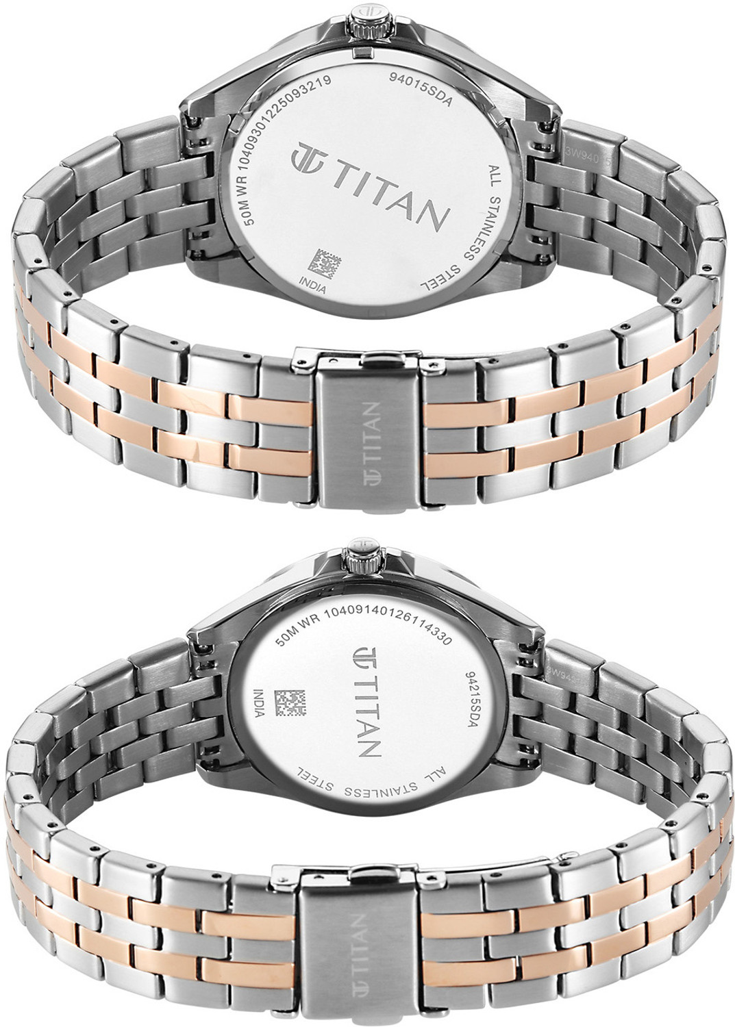 Image of Titan Titan Modern Bandhan Modern Bandhan Quartz White Dial Silver Stainless Steel Strap Analog Watch - For Couple