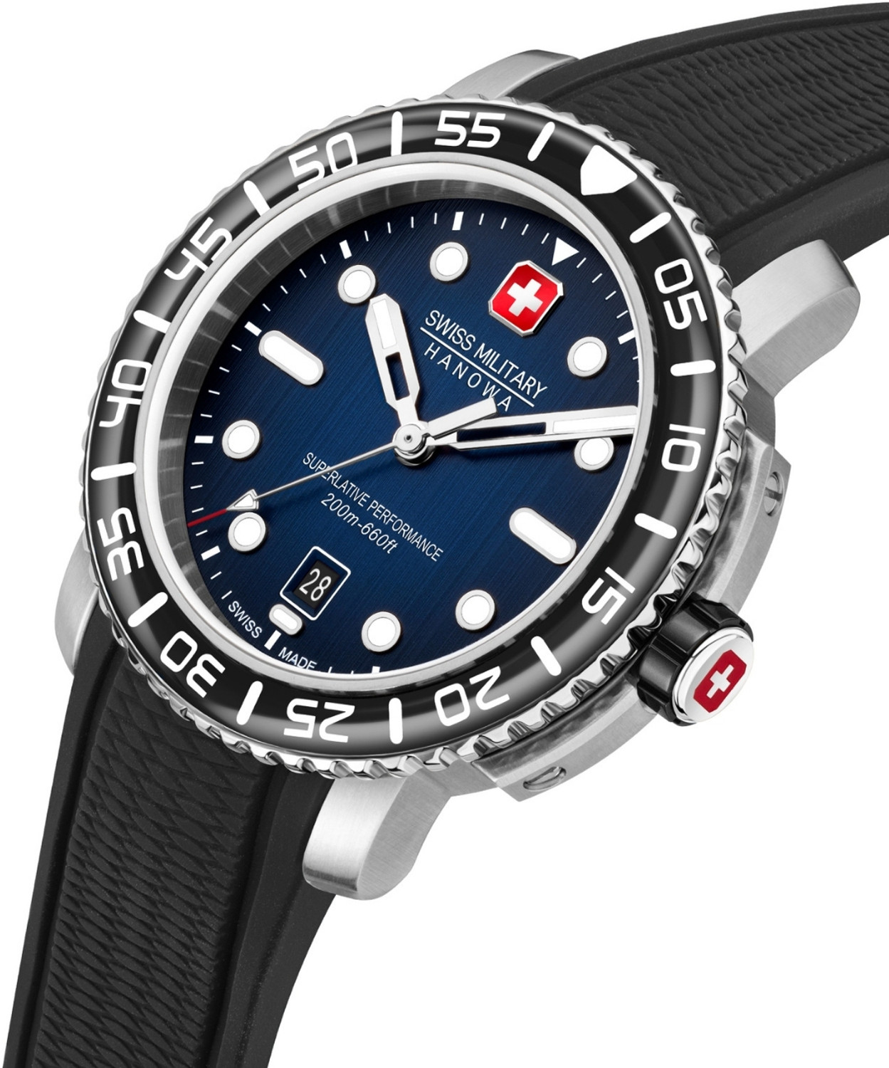 Image of Swiss Military Hanowa Black Marlin Dated Blue Dial | Swiss Made | Black Quartz Watch for Men Analog Watch - For Men SMWGN0001706
