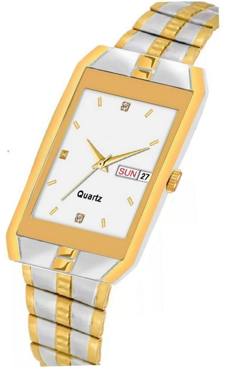 Image of HMT DLX HMTS Day & Date Series Two Tone Plating Golden Metal Wrist Watch Analog Watch - For Men