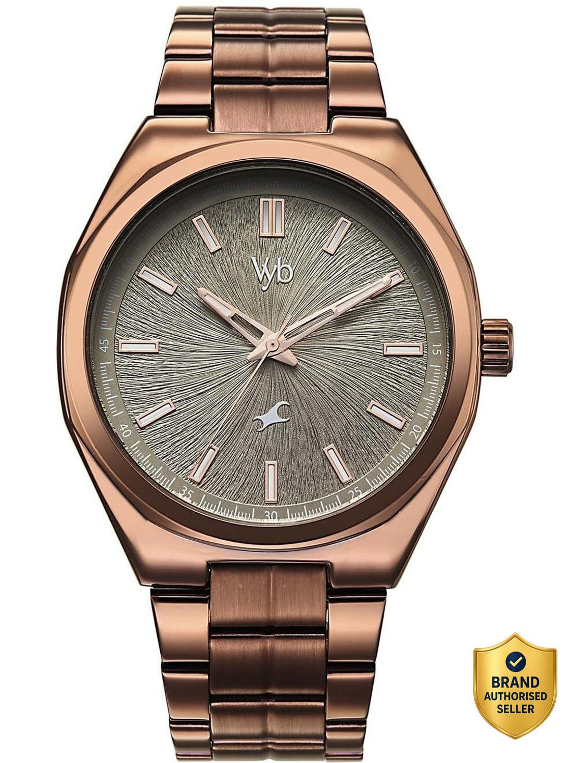 Image of Fastrack Vyb Aviator Fastrack Vyb Aviator Quartz Beige Dial Brown Stainless Steel Strap Analog Watch - For Men