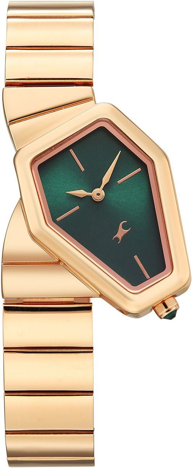 Image of Fastrack Fastrack Wild Wild Viper-Inspired Unique Shaped Green IP Rose Gold Strap Analog Watch - For Women