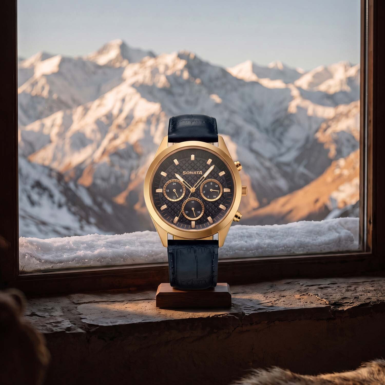Image of SONATA Summit Summit Multifunction Blue Dial Leather Strap Analog Watch - For Men