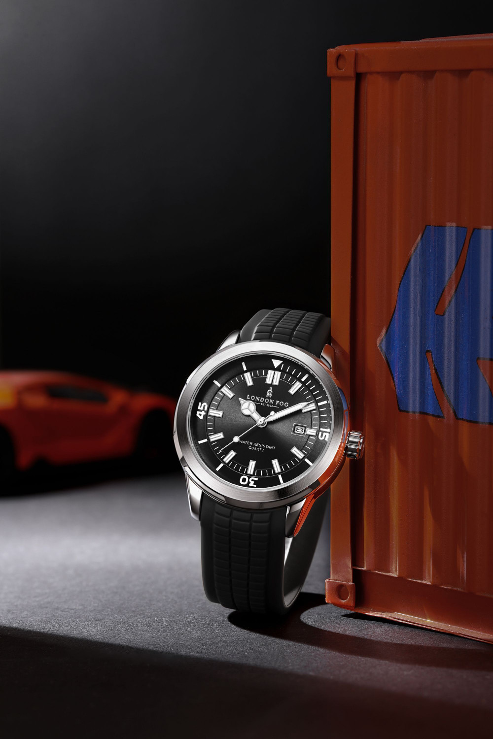 Image of London Fog Black Dial and Silicone Strap, Round Metal Case, Date Display, Luminous Markers Duke Collection Black Dial Silicone Strap Round Metal Case Date Luminous Markers Analog Watch - For Men