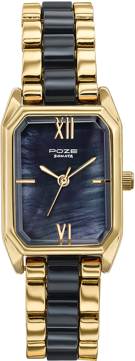 Image of SONATA Poze 7 Sonata Poze 7 Black MOP Dial IPG + Black Metal + Plastic insert Strap Analog Watch - For Women