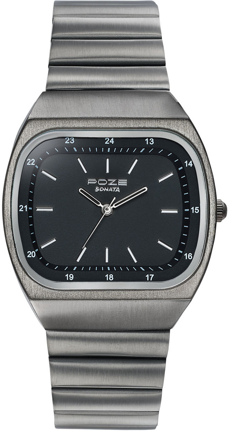Image of SONATA Poze Drop 9.2 Poze 9 Quartz Black Dial IP Gun SS sheet metal Strap Analog Watch - For Men & Women