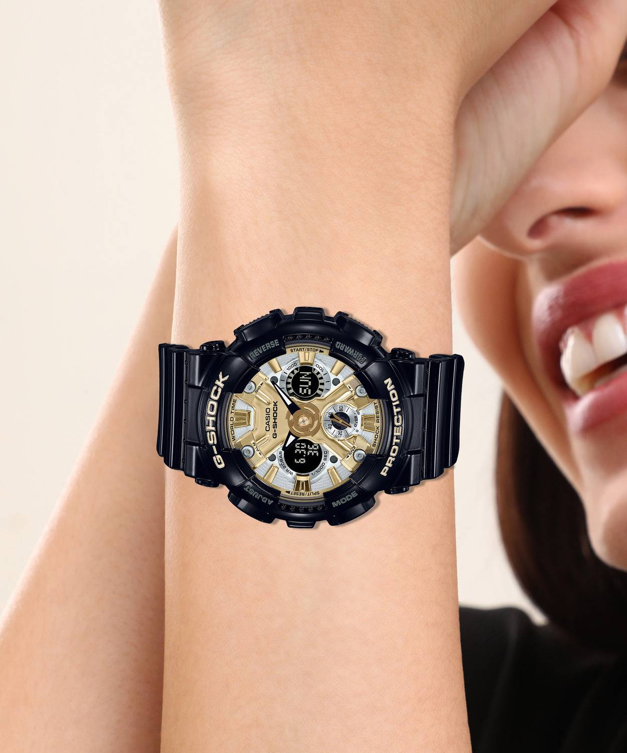 CASIO GMA-S120GB-1ADR G-SHOCK Women Gold-Silver Dial Black Resin 