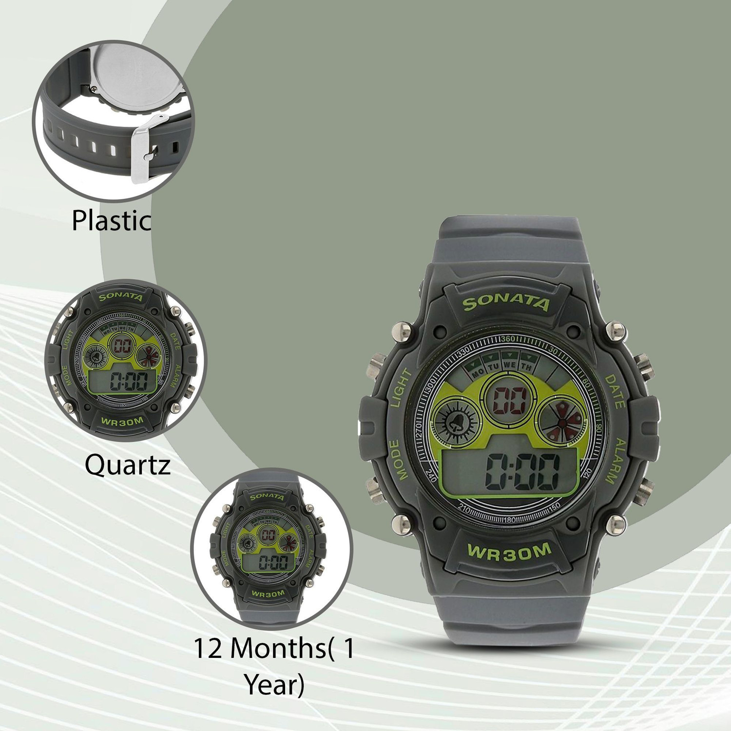 Image of SONATA NP77006PP02 SF Digital Dial Grey Plastic Strap Digital Watch - For Men