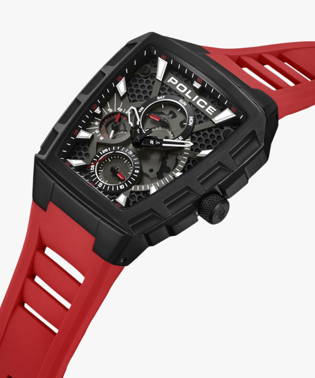 Image of Police FW 24 Police Men's Tough Gear KL Rahul Edition Multifunction Watch Red Silicone Strap Analog Watch - For Men