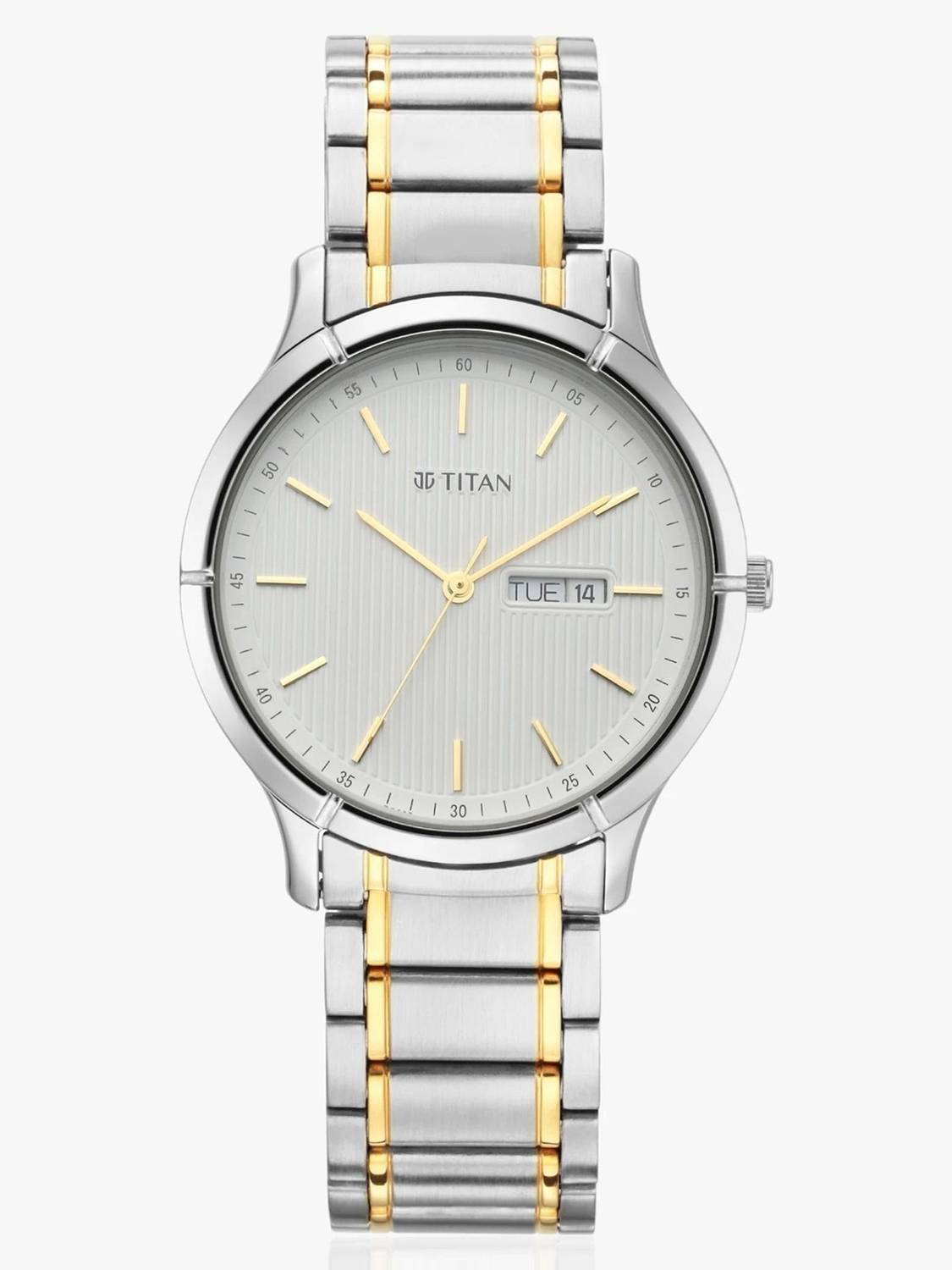 Titan Lagan White Dial Silver & Gold MetalStrap Analog Watch - For Men NT17742565BM01,C4048PP05J,17742565BM01,NU17742565BM01,NU1775BM02 - Image 1