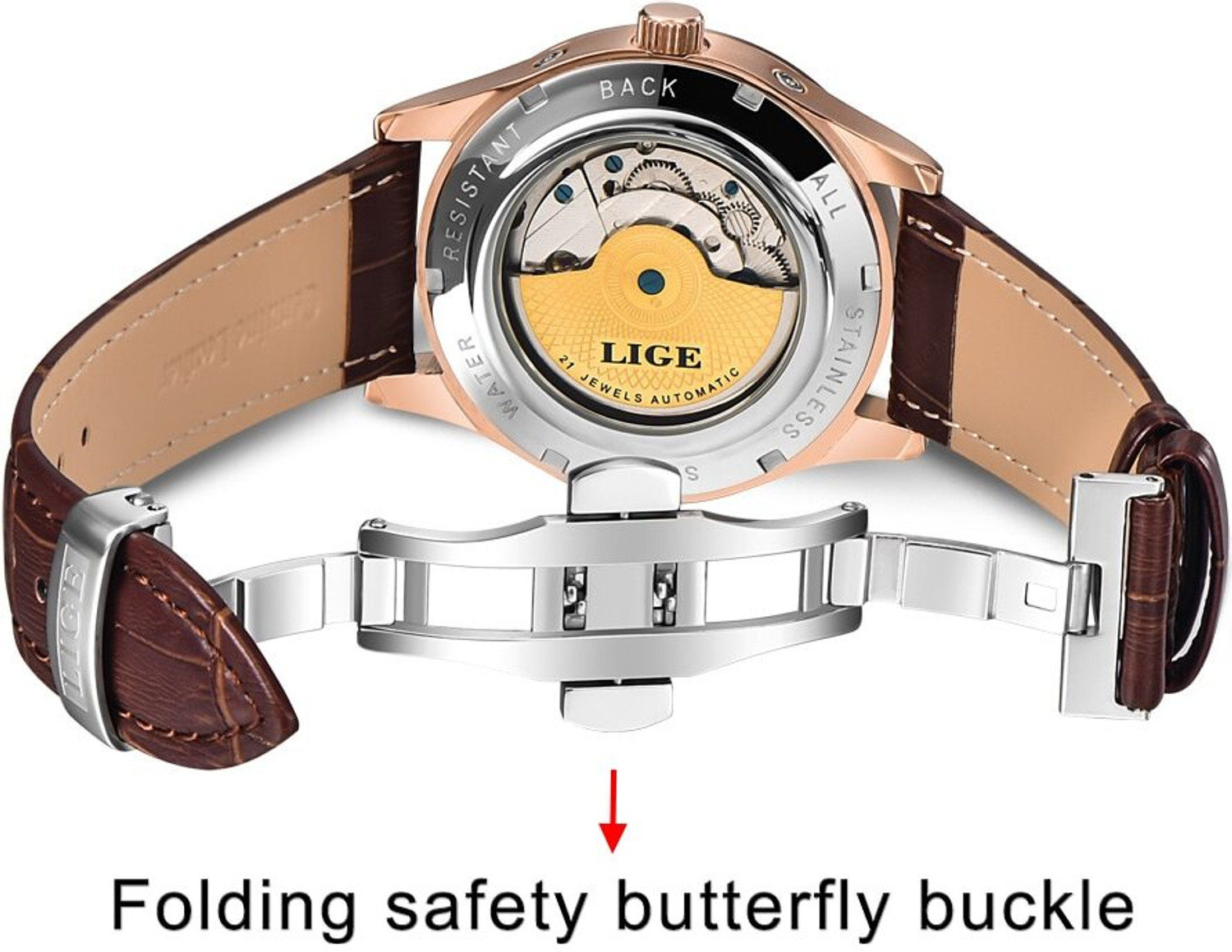 Image of Lige Mens Watch Automatic Chronograph Mechanical Skeleton Luxury wrist Watch Analog Watch - For Men