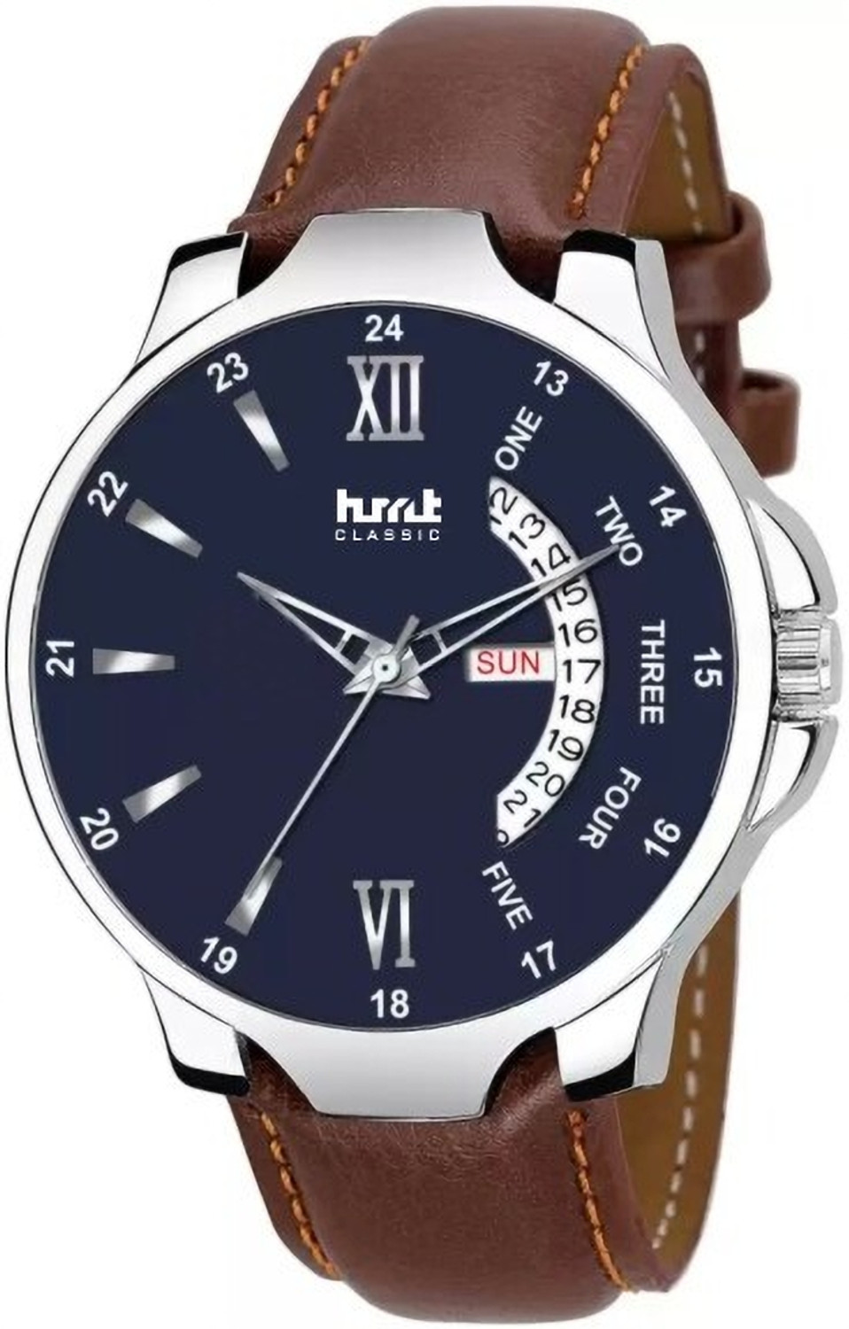 Image of HMT DLX H-2973SL01 DD Blue Brown Strap Premium Analog Watch - For Men