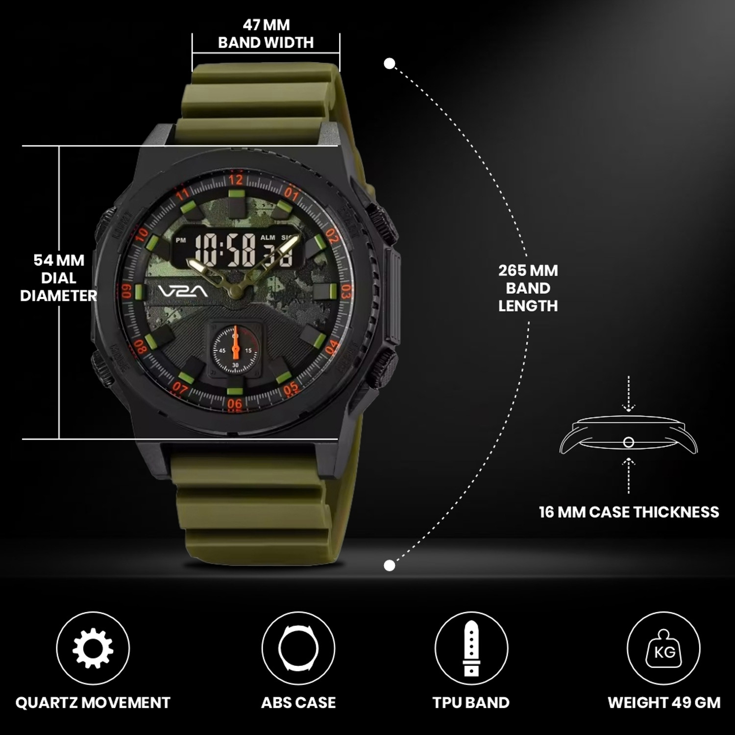 Image of V2A Stryke TERRAX 2855 Analog-Digital Watch for Men Sports & Outdoor Style Watch | 50M Waterproof Analog-Digital Watch - For Men