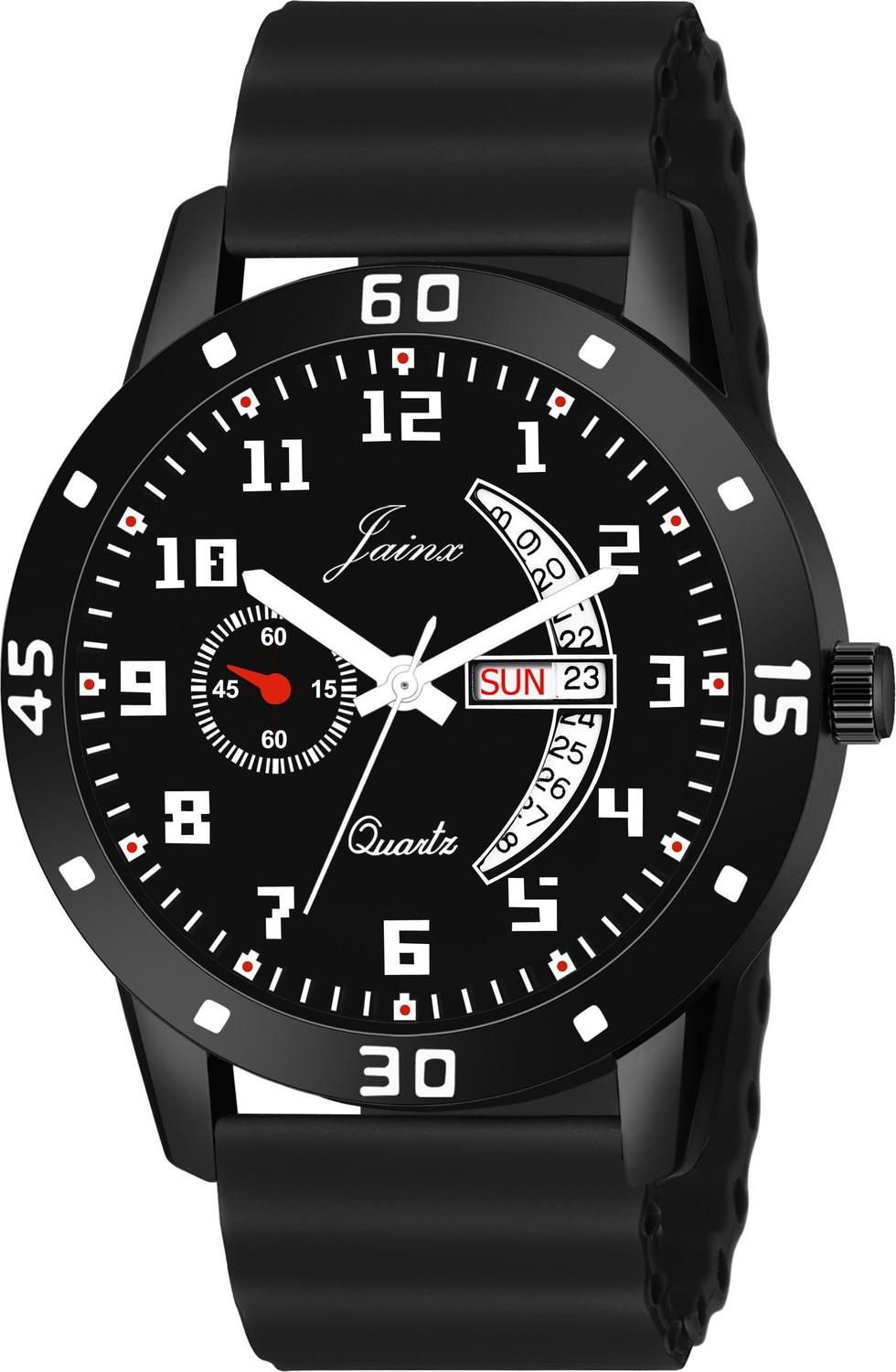 Image of JAINX Black Day and Date Dial Silicone Band Analog Watch - For Men