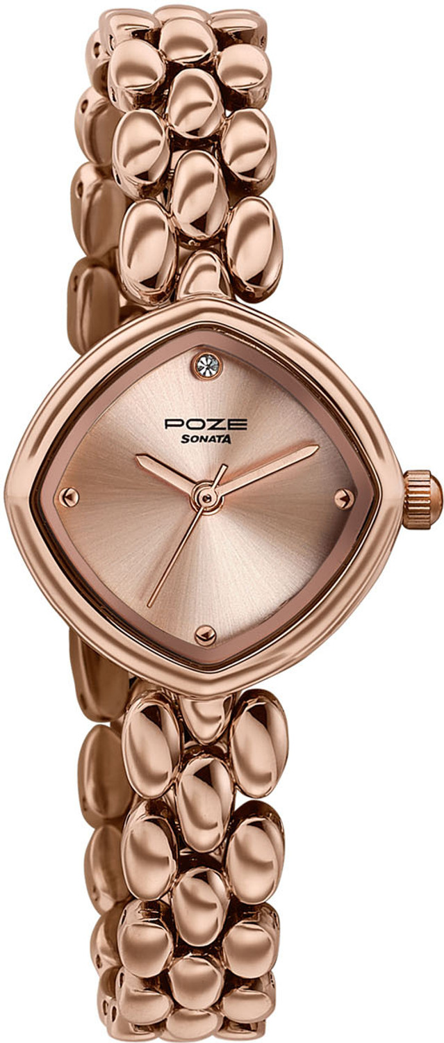 Image of SONATA Poze Drop 9.2 Poze 9 Quartz Pink Dial IPRG Solid Link Strap Analog Watch - For Women