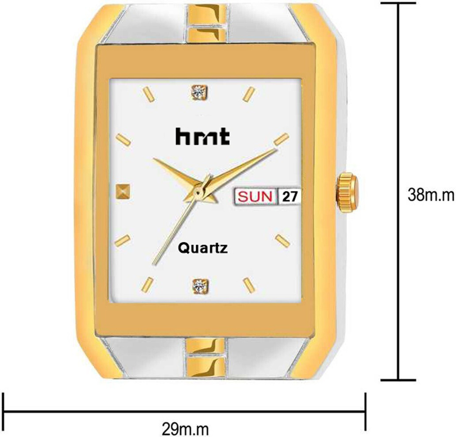 Image of hmt QUARTZ Shine White HMTS Day & Date Series Two Tone Plating Golden Metal Wrist Watch Analog Watch - For Men