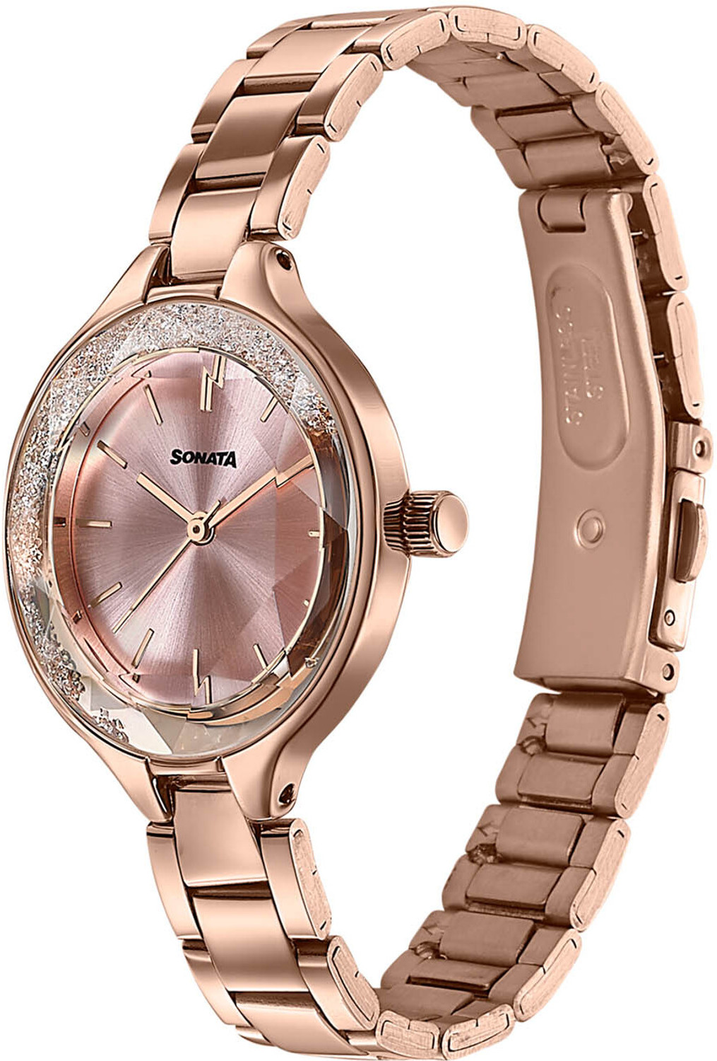 Image of SONATA Festive 2.0 Ph II Sonata Festive 2.0 Quartz Pink Dial Rose gold Sheet metal Strap Analog Watch - For Women