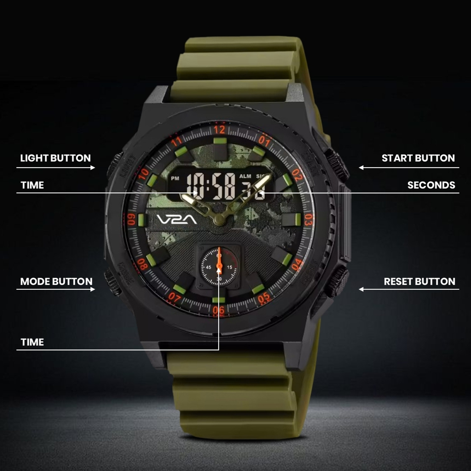 Image of V2A Stryke TERRAX 2855 Analog-Digital Watch for Men Sports & Outdoor Style Watch | 50M Waterproof Analog-Digital Watch - For Men