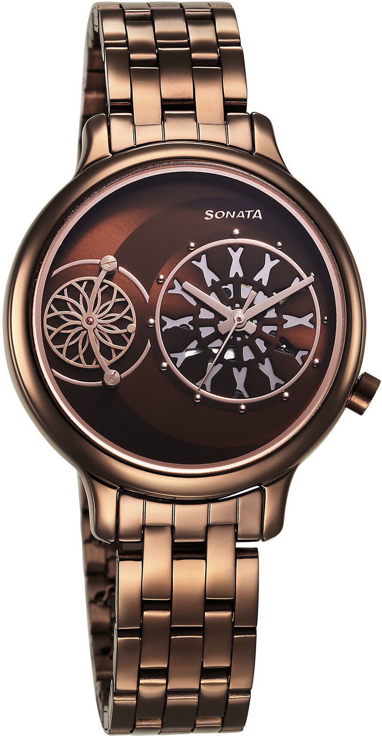 Image of SONATA Unveil- 3.0 Sonata Unveil Brown Dial Brown Metal Strap Analog Watch - For Women