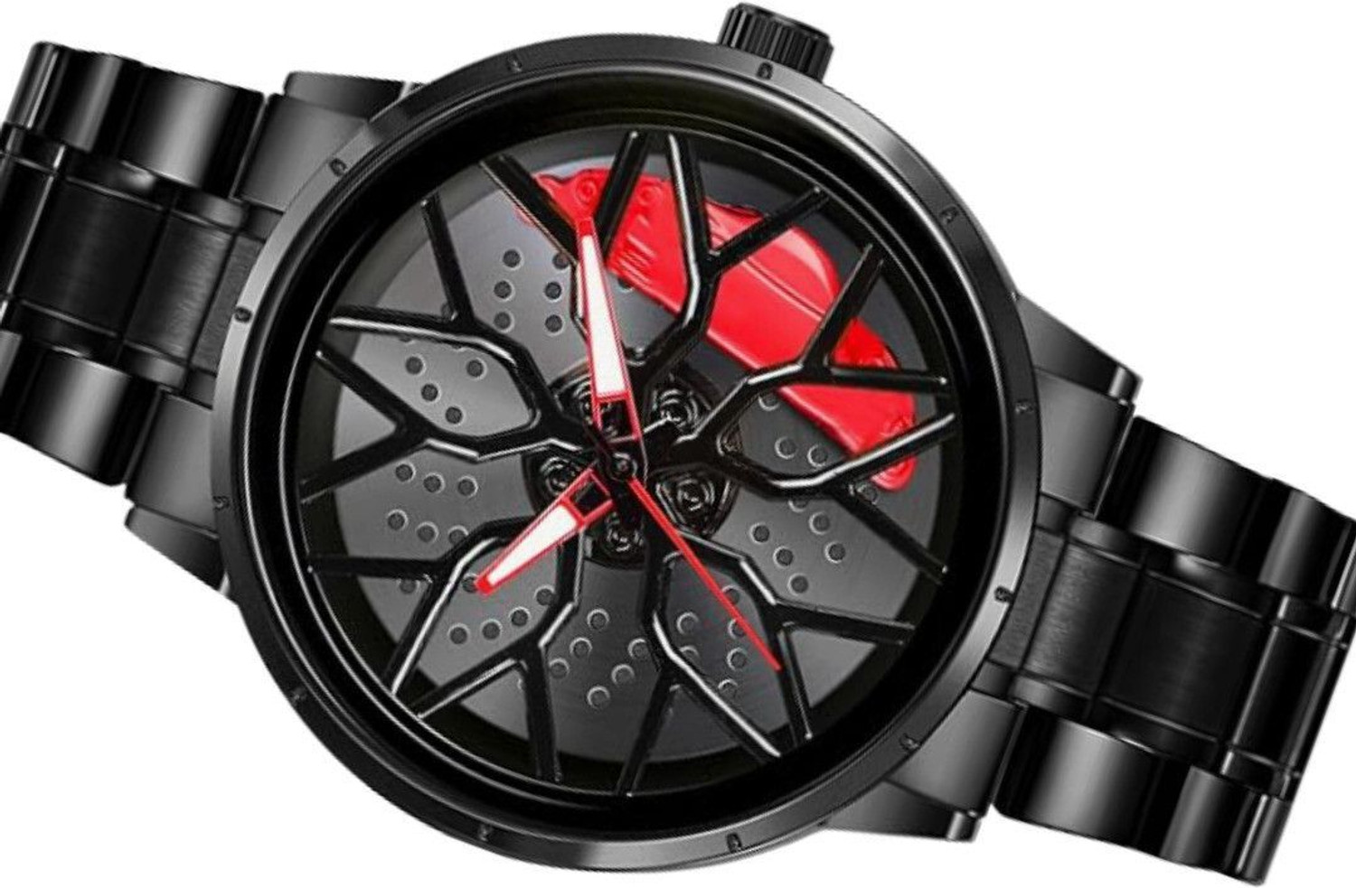 Image of RealBuff Car Wheel Watch Car Wheel Watch - Stainless Steel Quartz Watch with Car Rim Hub Design for Men Analog Watch - For Men