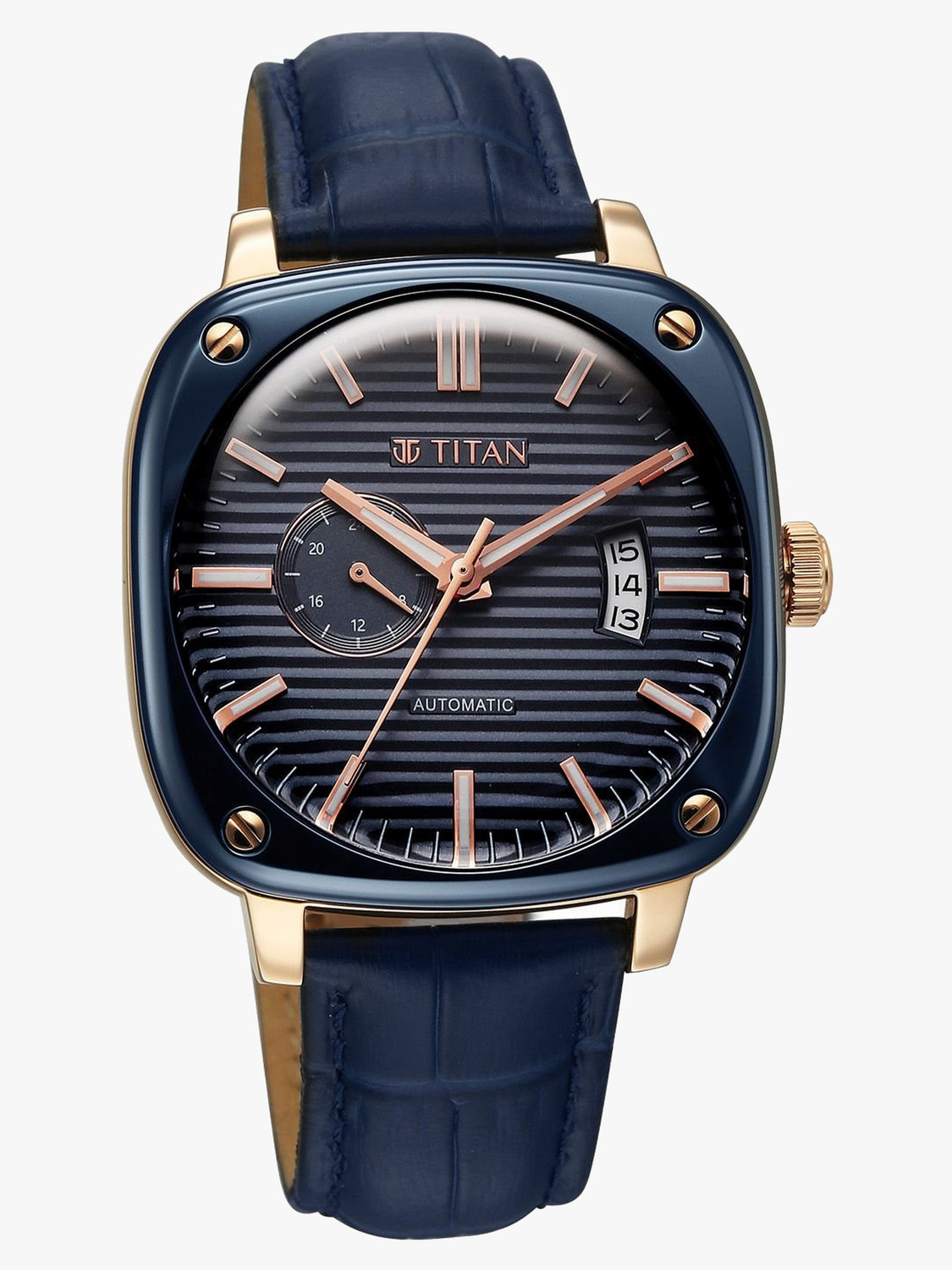 Image of Titan Automatic Vintage Titan Vintage Concealed Automatic with Blue Dial Blue Leather Strap Analog Watch - For Men
