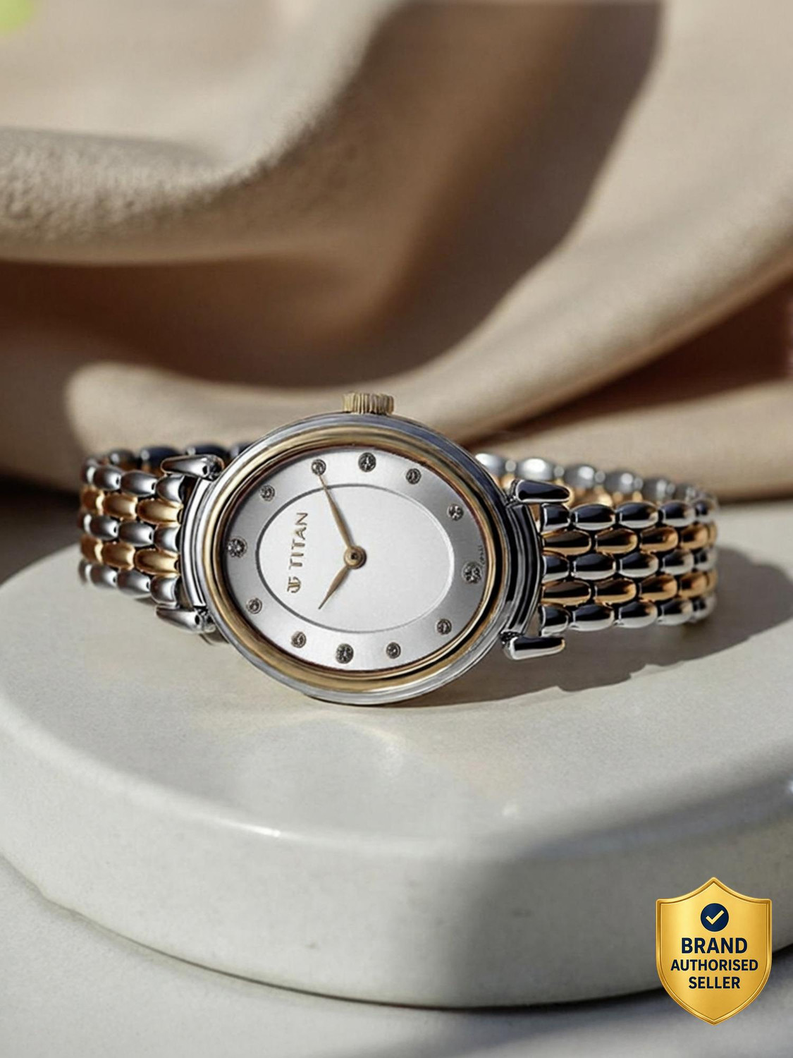 Image of Titan Titan Aura Silver Dial Silver & Rose Gold Stainless Steel Strap Analog Watch - For Women