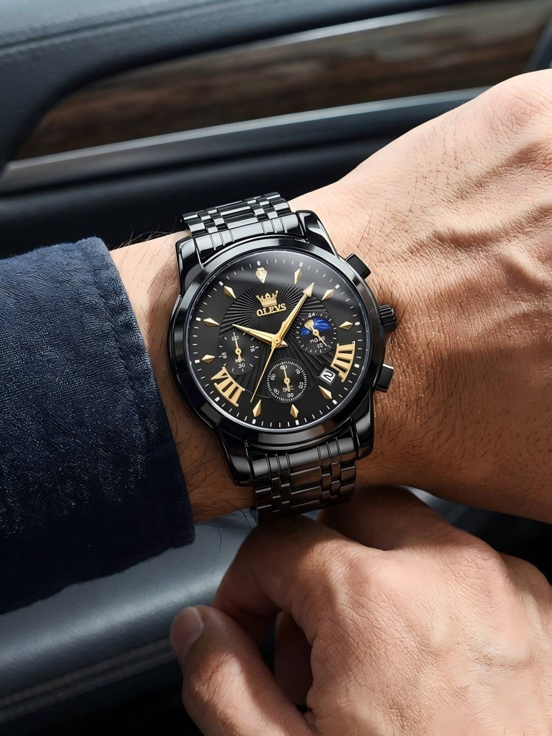 OLEVS 2892 Mens Chronograph Black Watch - Image 4