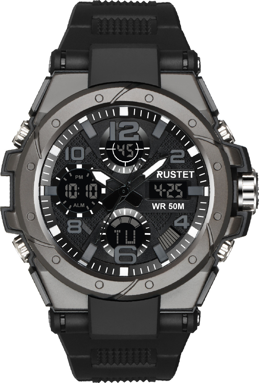 Image of RUSTET 2145 50m Waterproof Dual-Time Multifunctions 12H / 24H Format Analog-Digital Watch - For Men