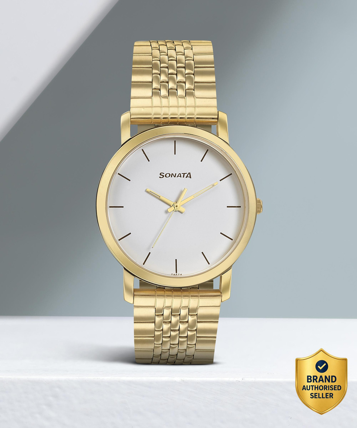 Image of SONATA Esssential Sonata EStainless Steelentials White Dial Gold Stainless Steel Strap Analog Watch - For Men