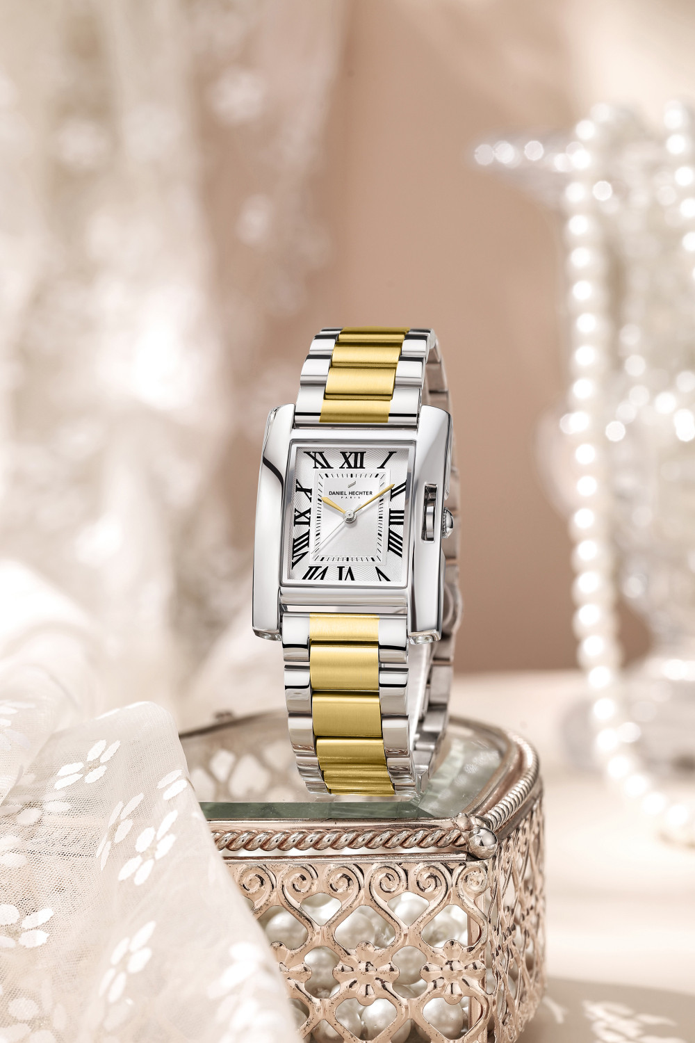 Image of DANIEL HECHTER Model DHW2004 Paris Opera Collection Square Dial with Roman Indices, Stainless Steel Strap Analog Watch - For Women