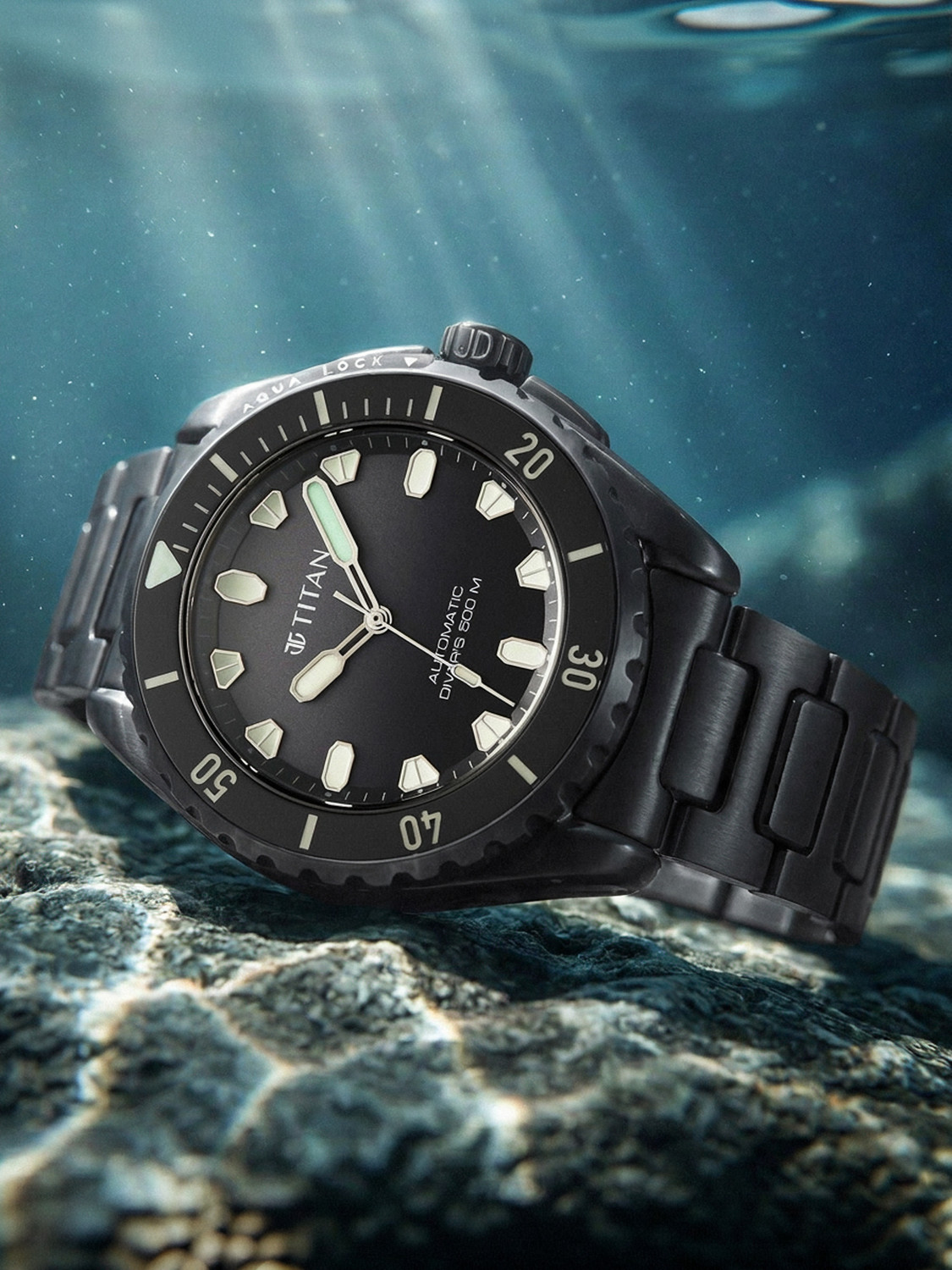 Image of Titan Titan Zero Hour Diver's 500m Titan Zero Hour Diver's Certified 500m Automatic with Black Dial Analog Watch - For Men