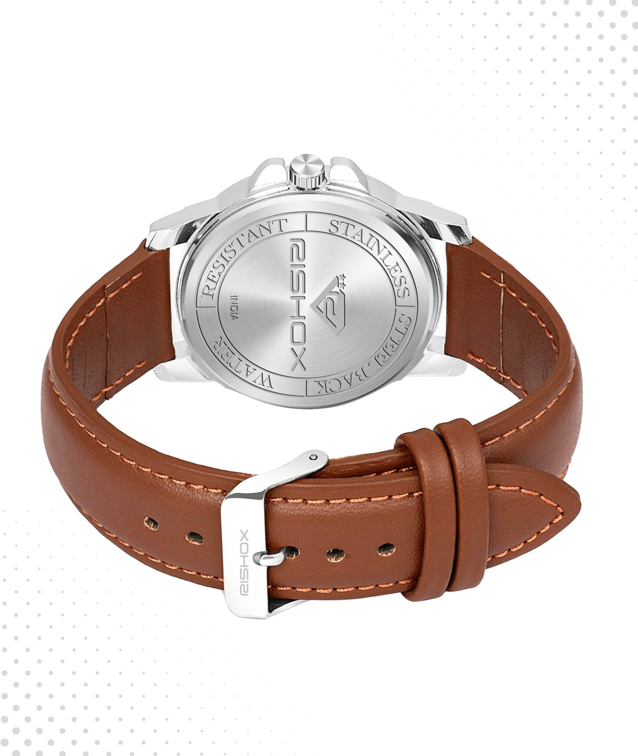 Image of Rishox Brown Leather Strap, White Dial RISHOX Classic Collection Analog Watch - For Men