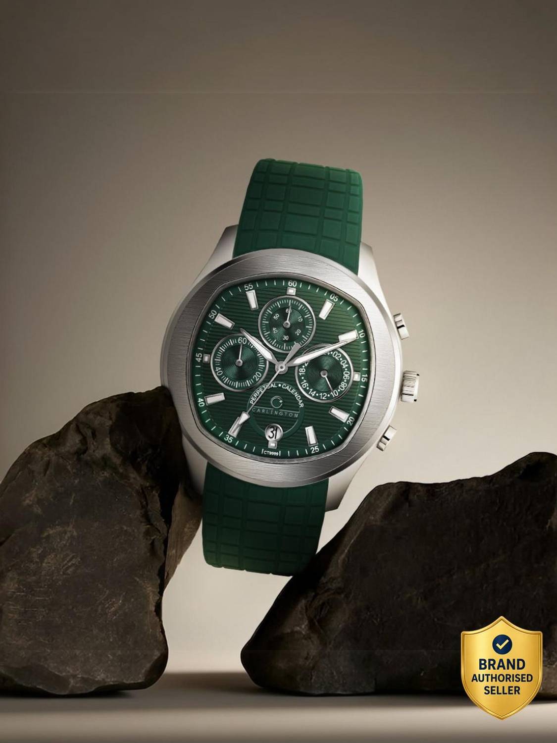 Carlington 9999 Silver Green Analog Watch - Men - Image 1
