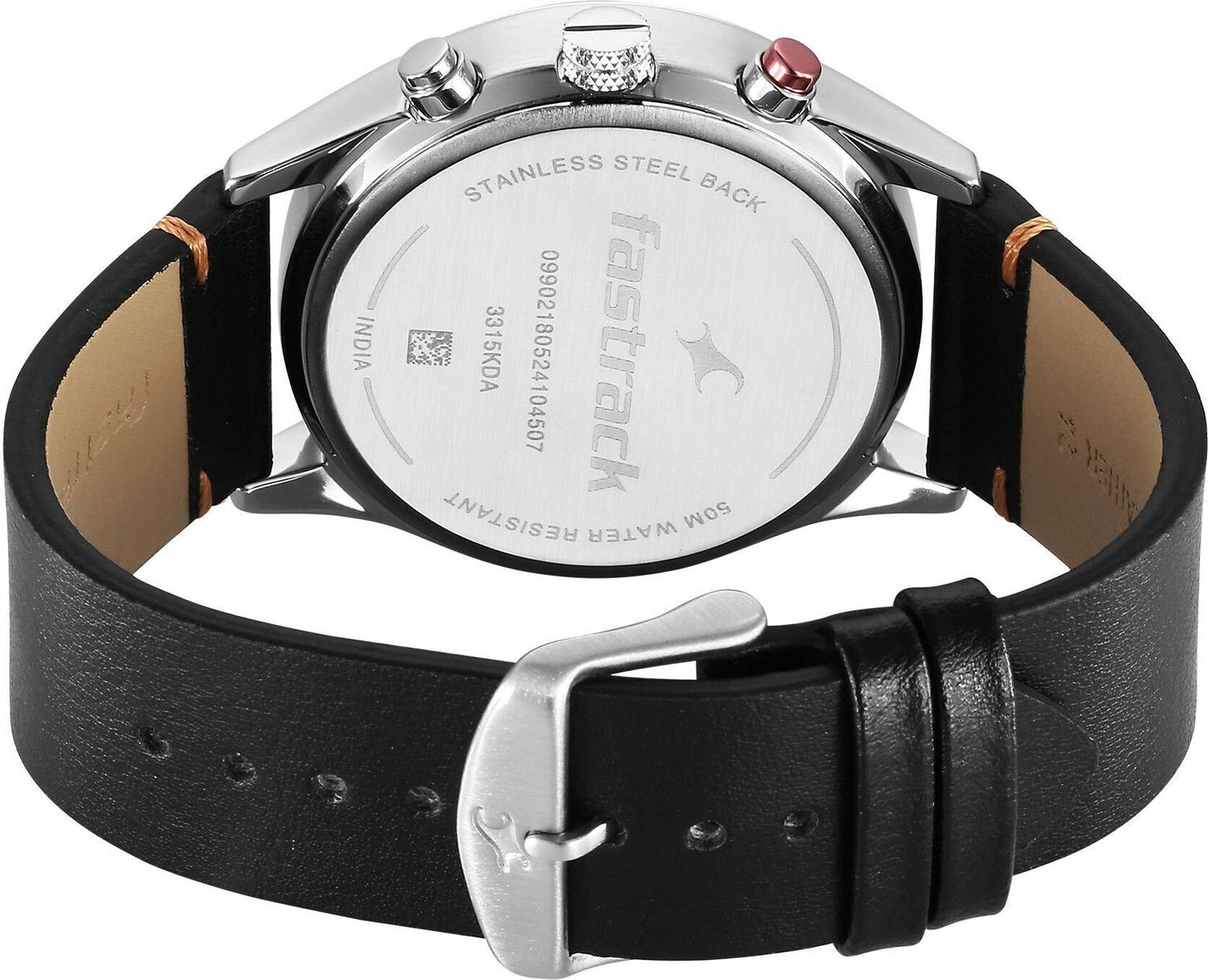 Fastrack Opulence Chronograph Silver Dial Black LeatherStrap Watch - - Image 3