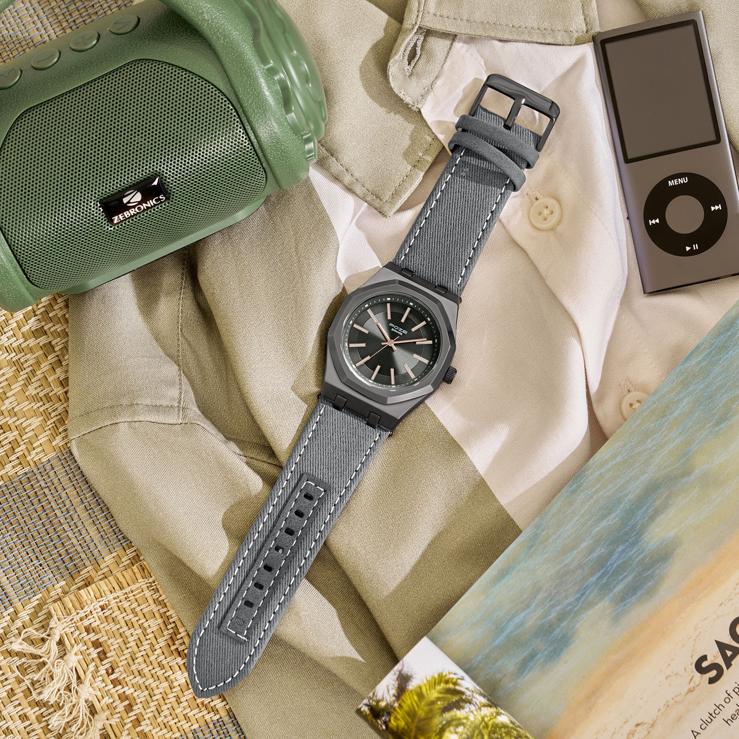 Image of SONATA Poze Drop 9.2 Poze 9 Quartz Grey Dial Grey Denim Strap Strap Analog Watch - For Men