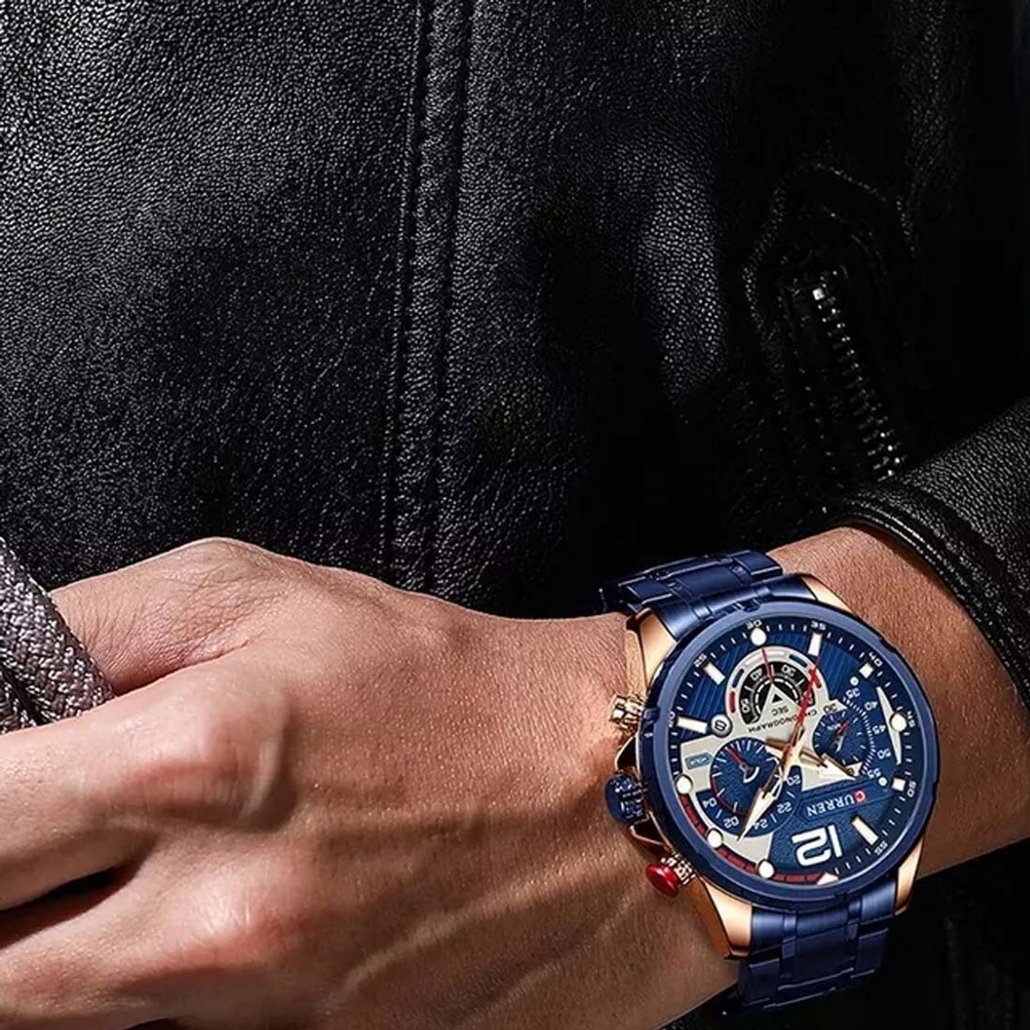 Image of Curren 8395 Men's Sport Quartz Chronograph Wristwatches Luxury Watch-Rose-Blue 8395 Men's Sport Quartz Chronograph Wristwatches Luxury Watch-Rose-Blue Analog Watch - For Men