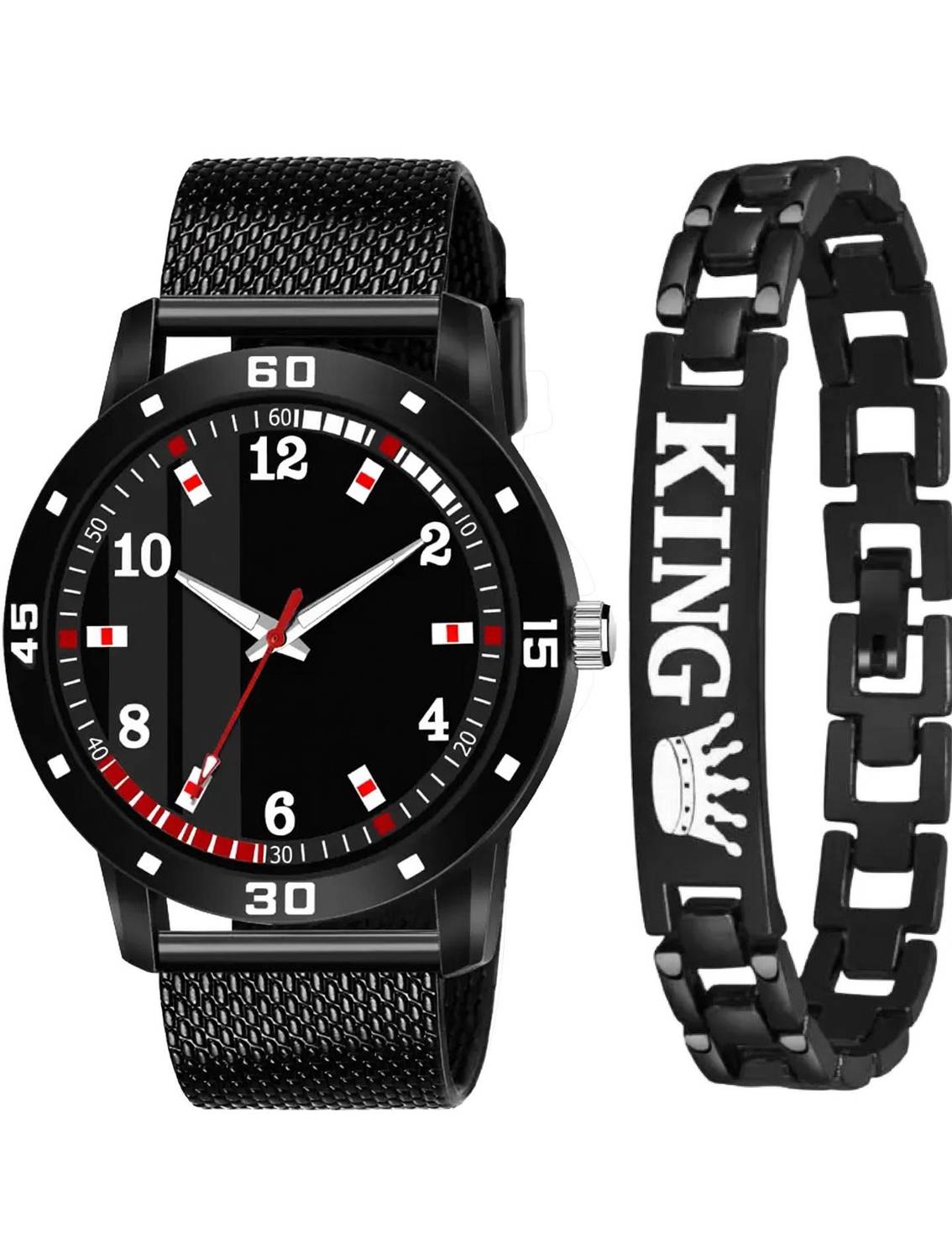 Alkhwatches Black Combo King Bracelet & Superior Dial Tone Water-Proof watch for Men & Boy Analog Watch  - For Boys