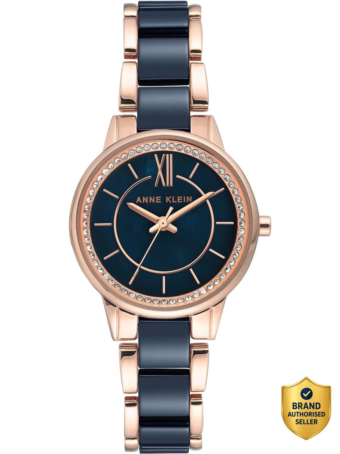 Image of Anne Klein NDAK3344NVRG Anne Klein Blue Dial Rose Gold & Blue Ceramic Strap Analog Watch - For Women