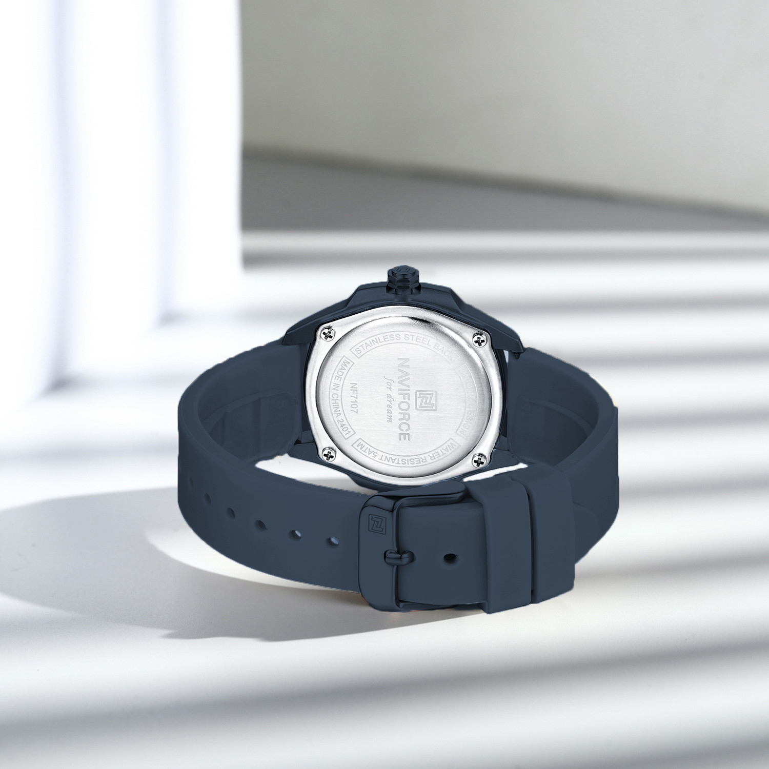 Image of NAVIFORCE NF7107 Blue Super soft silicone strap sunburst pattern dial with luminous hand Analog Watch - For Women