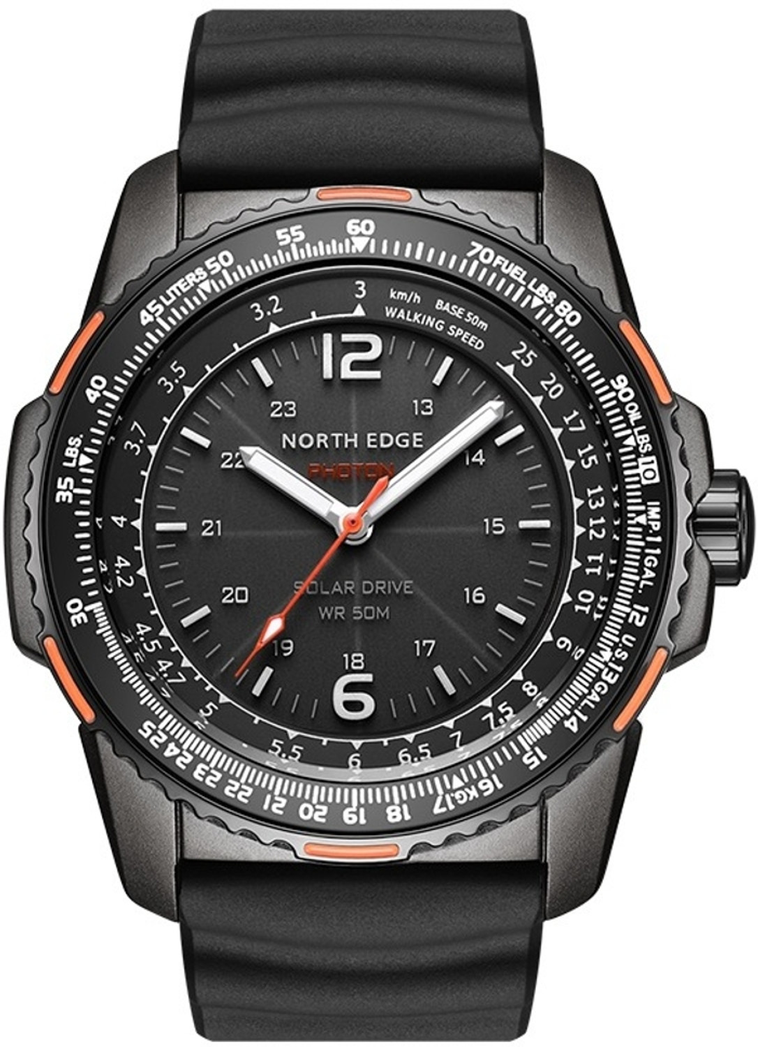 Image of North Edge Photon Solar Drive Military Solar Drive Pilot Analog Quartz Black Dial Analog Watch - For Men