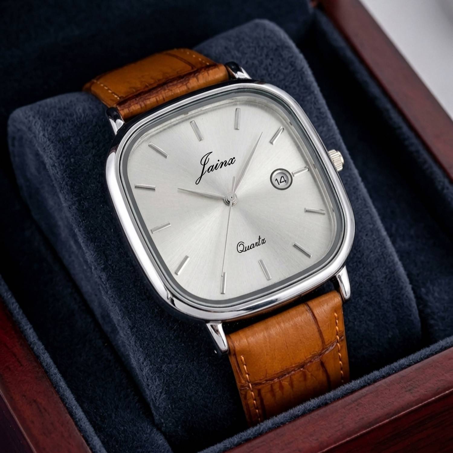 JAINX Silver Dial Tan Leather Men's Watch - Image 1