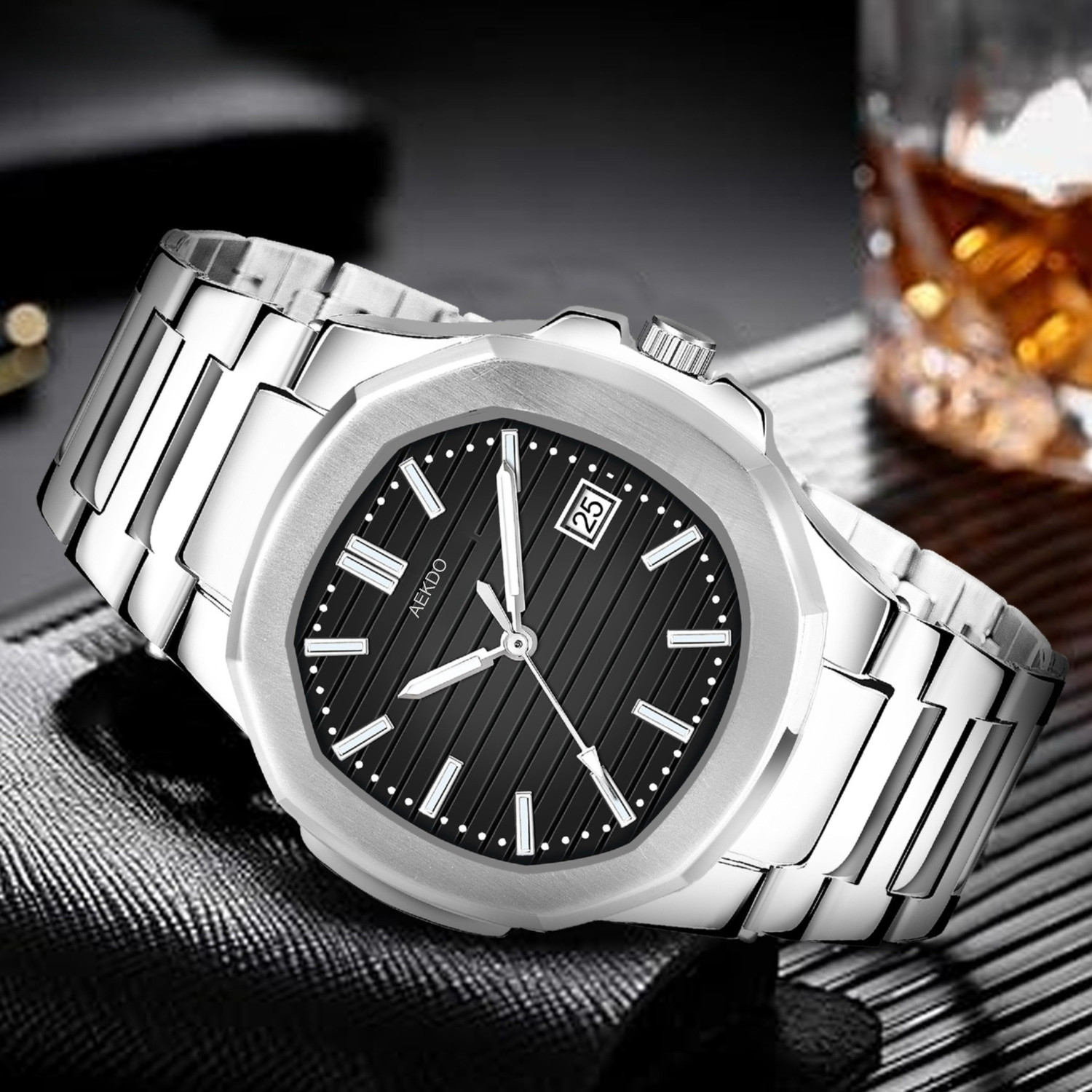 Image of AEKDO DRM0020 Premium Men's Watch - Square Dial, Steel Chain, Adjustable Lock Design Analog Watch - For Men