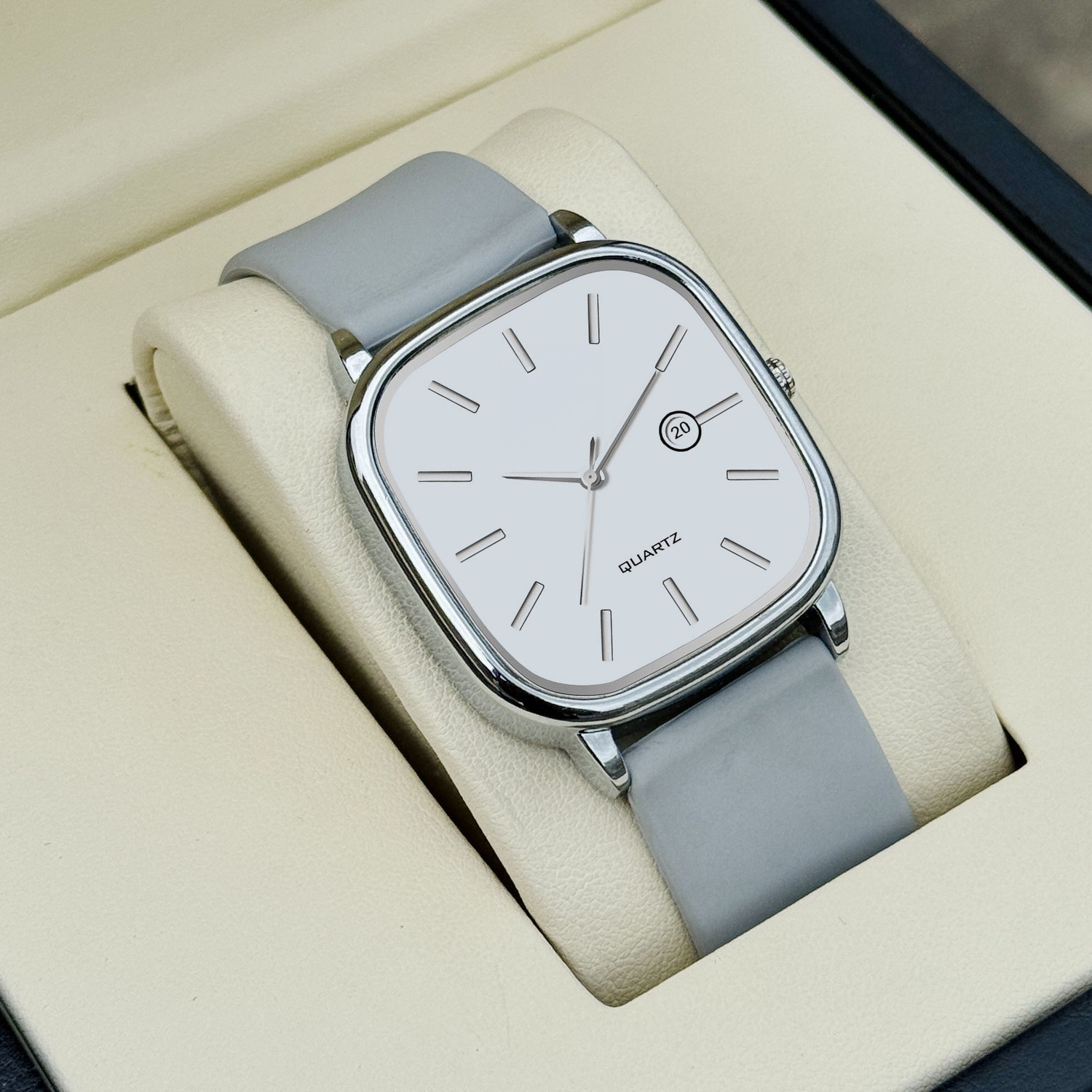 Image of HC HARMI CREATIVE Date Function Working White Dial & Grey Silicon Belt watches Lock Premium Quality Analog Watch - For Men & Women Analog Watch - For Men & Women