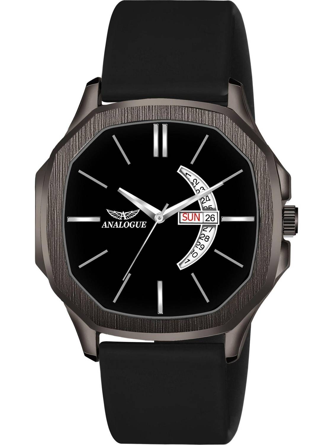 ANALOGUE Hexa Gun Metal Series | Smart Watch Strap | 3D Glass | Smart Clip | Day & Date Hexa Gun Metal Series | Smart Watch Strap | 3D Glass | Smart Clip | Day & Date Analog Watch - For Men