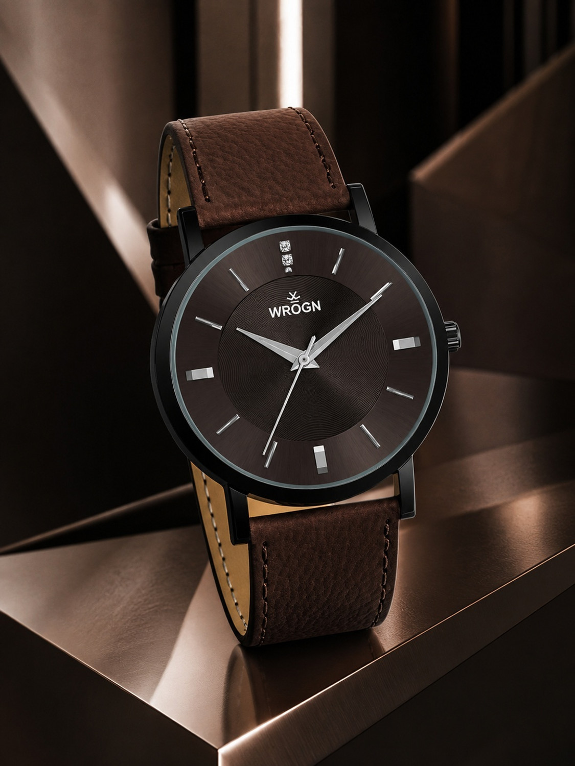 Image of WROGN Men Printed Dial & Leather Straps Analogue Watch Analog Watch - For Men